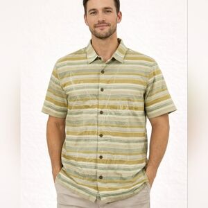 TOMMY BAHAMA Silk Shirt Mens Medium‎  Green Short Sleeve Palm  Print Camp…